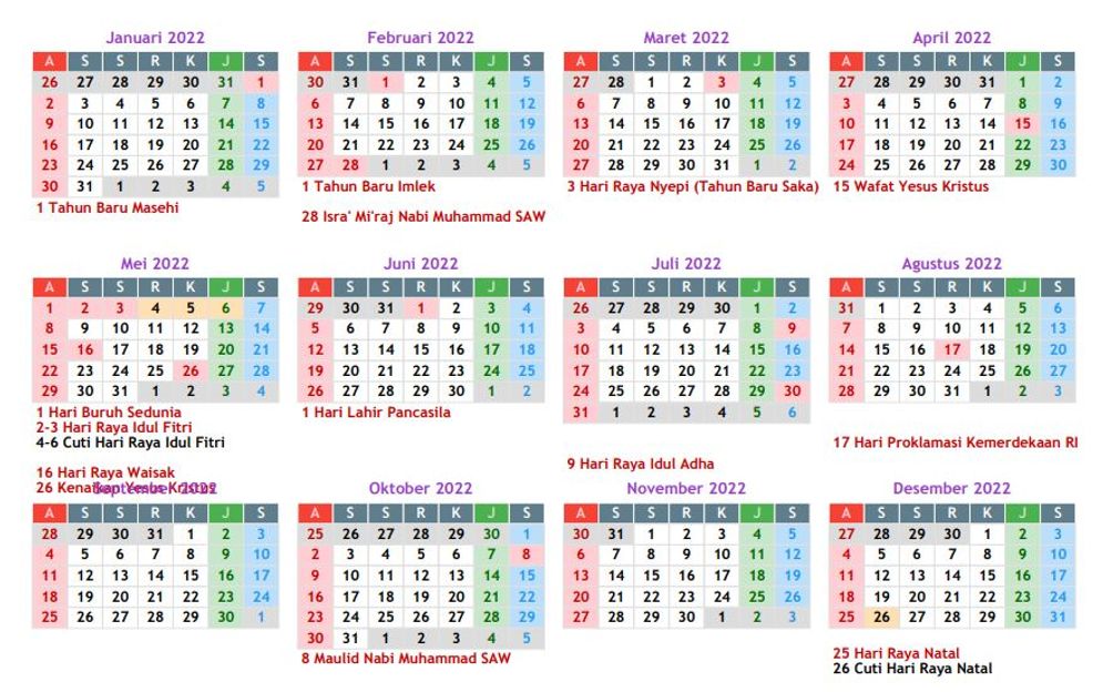 Catat! Kalender Libur Nasional dan Cuti Bersama Tahun 2022